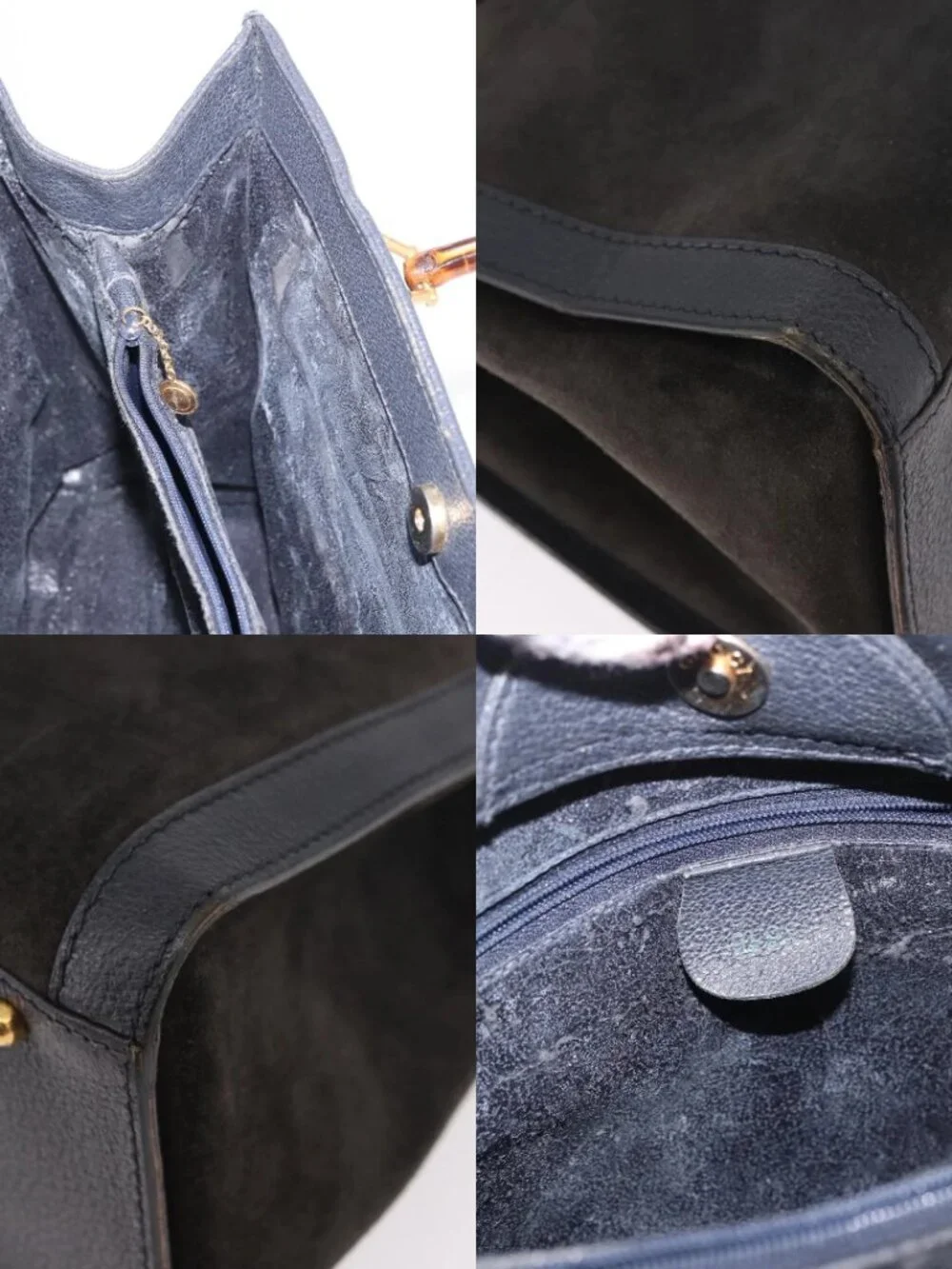GUCCI Bamboo Tote Bag Suede Black Gold 002 2853 0260 0 Auth 183378